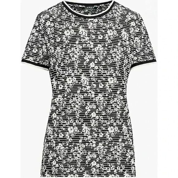 Lauren, Ralph Lauren, Women's Striped Floral Short-Sleeve T-Shirt, Medium - Picture 1 of 1